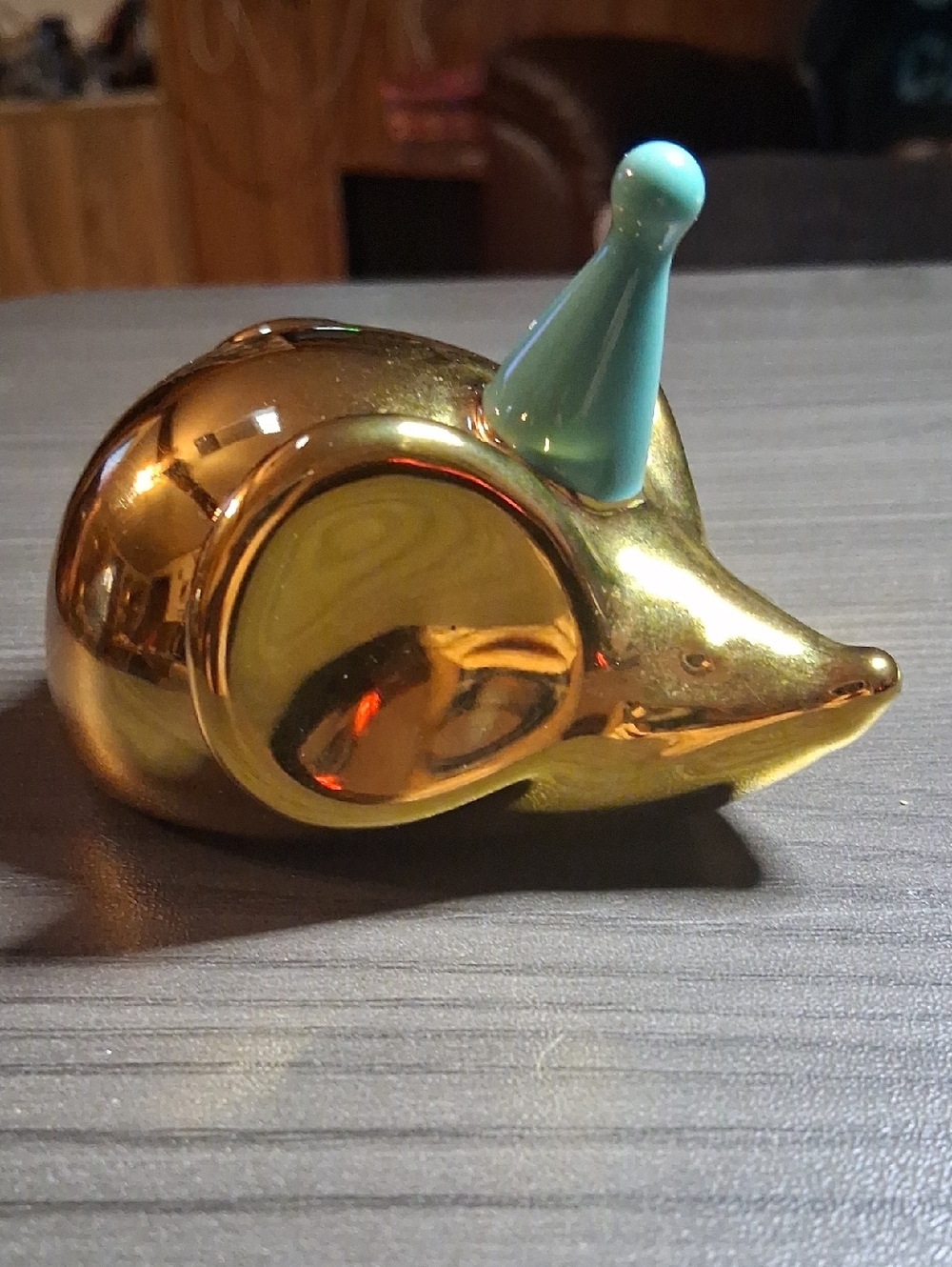 Gold Ceramic Birthday Mouse Figurine with Blue Party Hat
